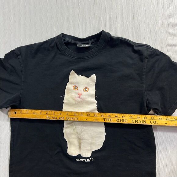 Hustlin Y2K Graphic Shirt Maine Coon Cat Size Small Black Retro Style Banger - Picture 4 of 8